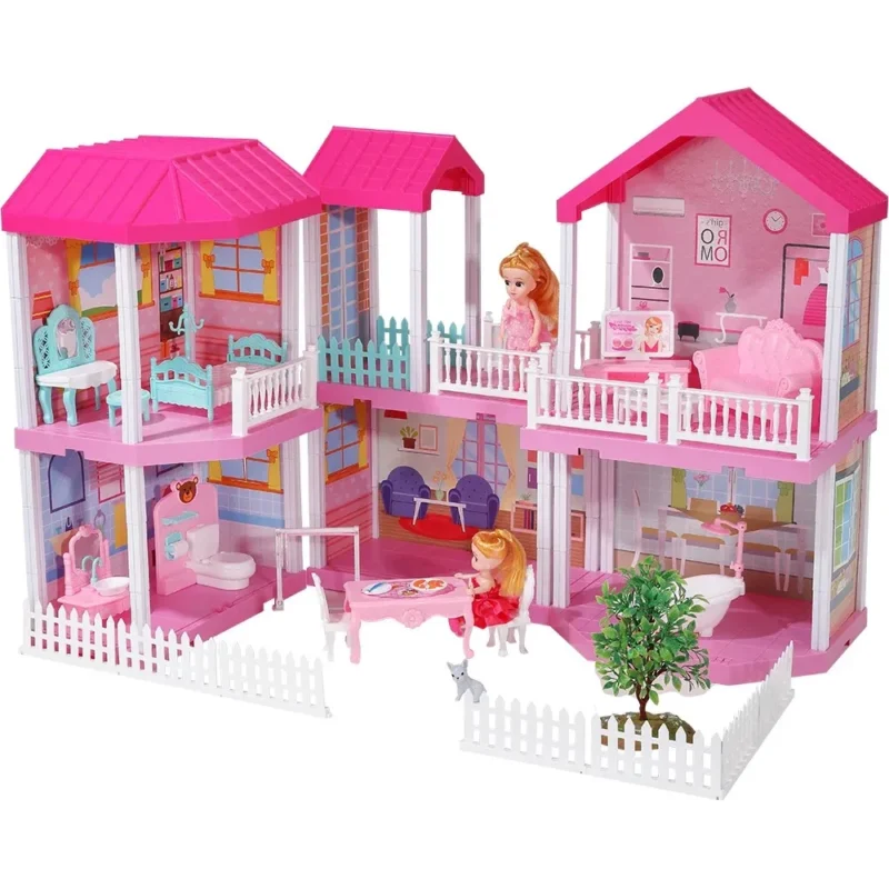 Doll House DIY MEDIUM SIZE Dollhouse Two floors house Toys Fashion Creative Design Clothes Toys for Girls Boys Birthday Gift Baby Toys Educational doll house for kids