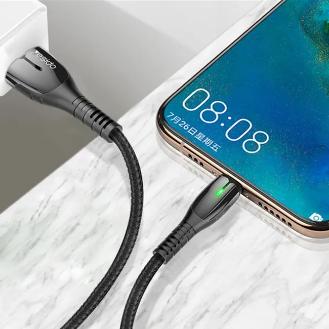 CA43 USB To Lightning 1.2 Meter Nylon Braided Zinc Alloy Plated iPhone Data Cable with LED Indicator